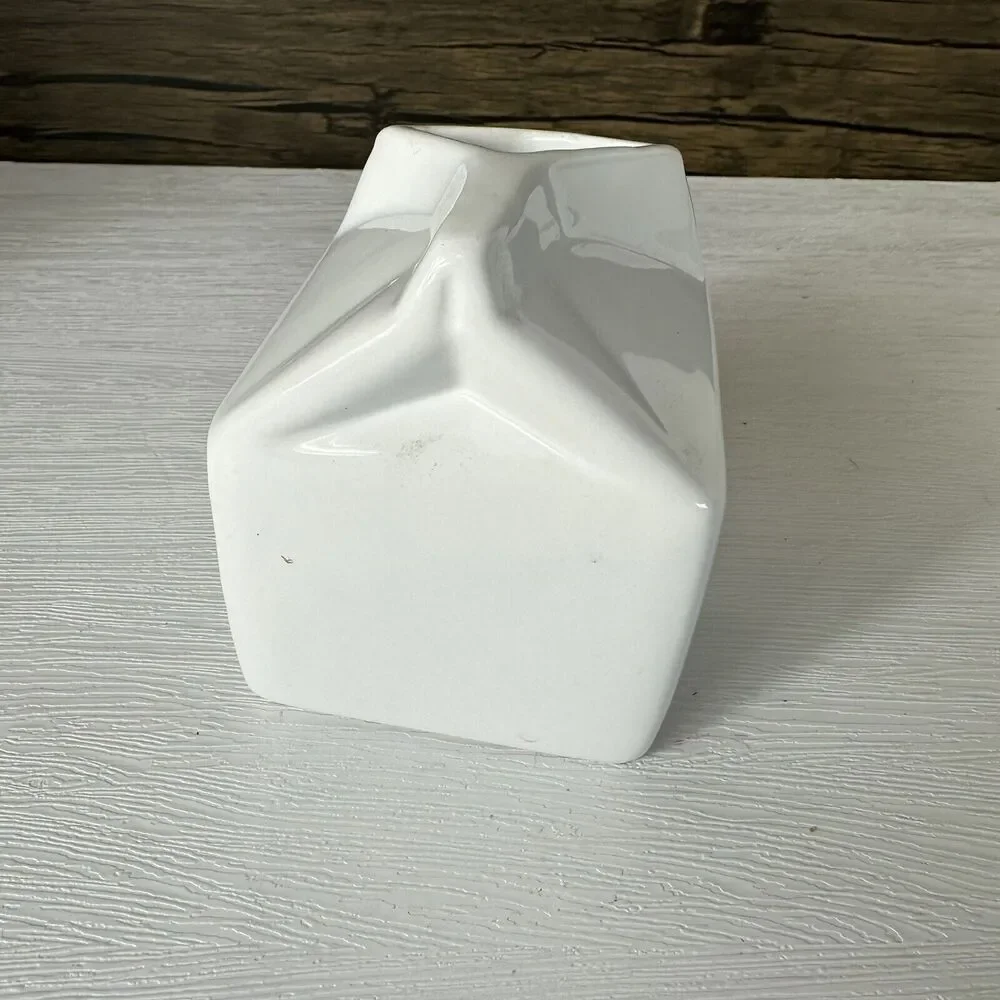 Crate & Barrel CREAM White Ceramic Farmhouse Milk Carton Creamer
